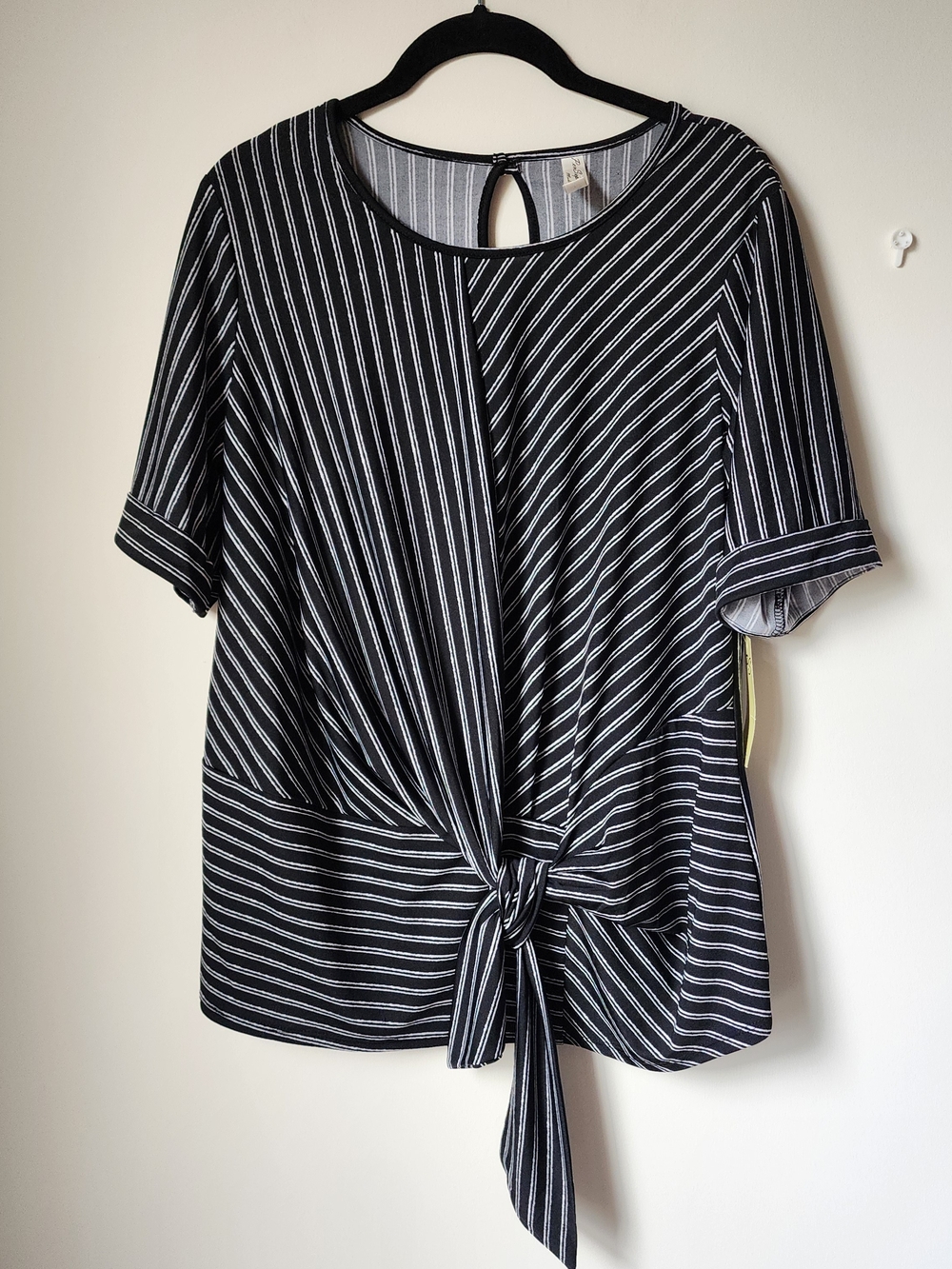Black & White Striped Tie-Front Top